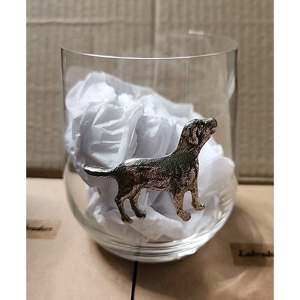 Menagerie Pewter Labrador Stemless Wine Glasses Set Of 4 Barware Celebration Dog